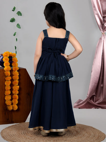 Girls Ethnic Motifs Embroidered Tiered Sequinned Kurti with Palazzos & With Dupatta